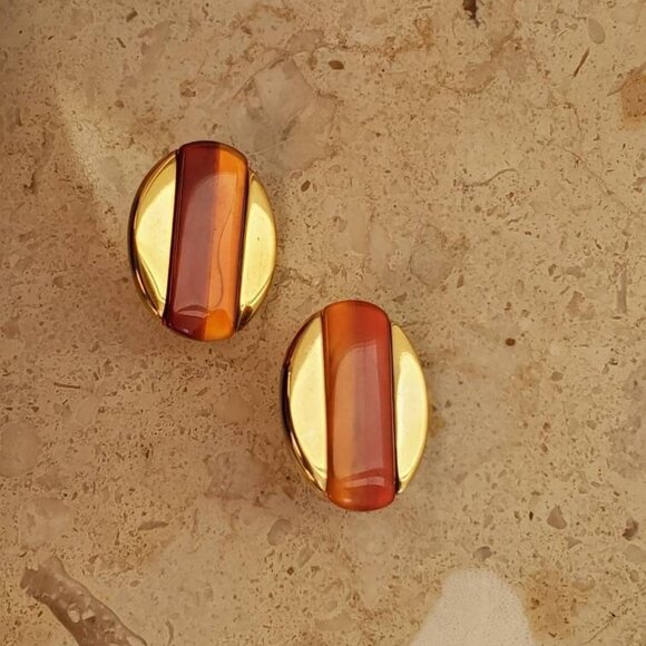 Signed Butler FAC Carnelian Clip on Earrings - Picture 4 of 10